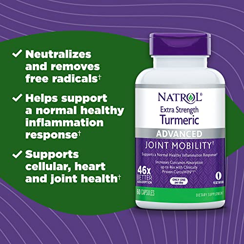 Natrol Extra Strength Turmeric Capsules, Supports Cellular, Inflammatory, Heart, Joint and Brain