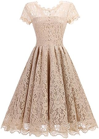 Zecoo Women's Retro Floral Lace Cap Sleeve Vintage Swing Bridesmaid Dress (M, Beige)