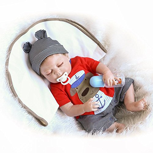 NPK HerIn Lifelike Reborn Baby Doll, Lovely Simulation Smile Full Vinyl Silicone Boy Toys Bath Playmates 23 Inch