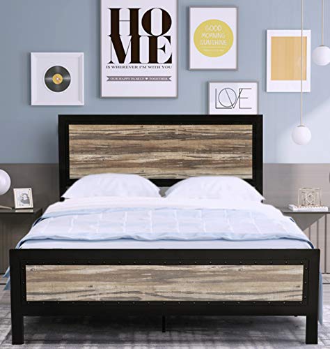 Amolife Queen Size Bed Frame with Headboard/Platform Bed/Metal Bed Frame/Strong Slat Support/No Box Spring Needed, Black