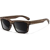 SUNGAIT Ebony Zebra Wood Sunglasses for Men Rectangular All-wood Frame Polarized Lens with Hard Gift Case
