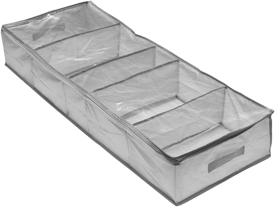 Addis Home Wardrobe Underbed Storage Organisation 5 compartment Clothes Bedding Bag with full zip window, Grey