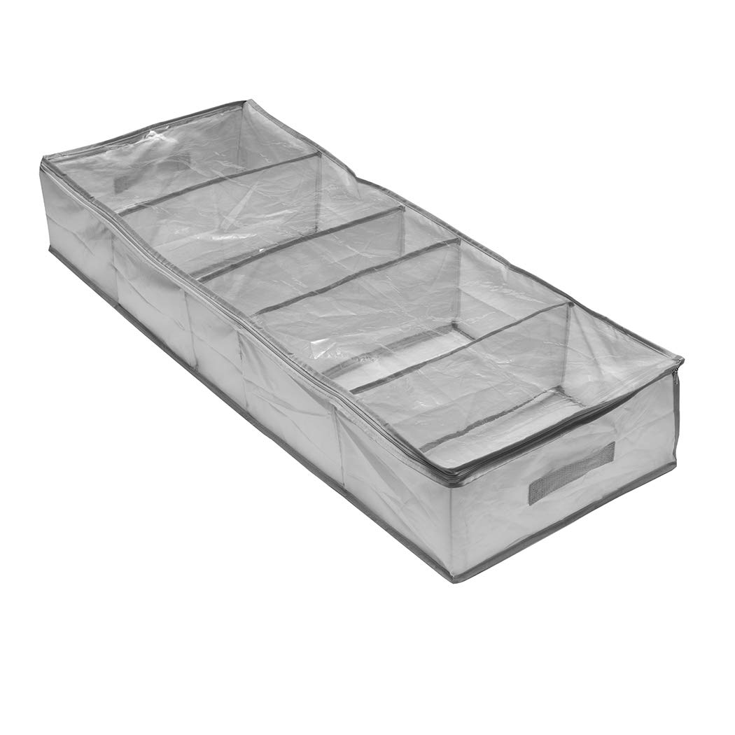 Addis Home Wardrobe Underbed Storage Organisation 5 compartment Clothes Bedding Bag with full zip window, Grey