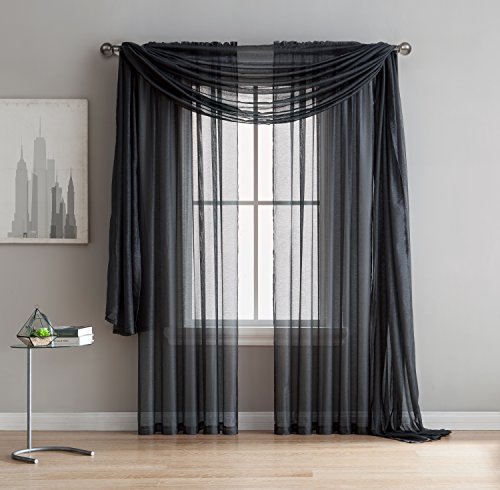 Jane - Rod Pocket Semi-Sheer Curtains - 2 Pieces - Total size 108" W x 84" L - Natural Light Flow Material Durable - for Bedroom - Living Room - Kid's Room And Kitchen (Charcoal)
