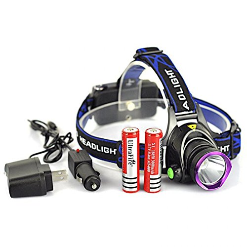 1 Set Best 3 Modes Headlight 1800LM Aluminum Rechargeable Waterproof Color Purple and Black with US Charger