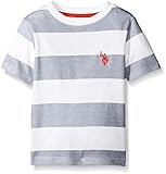 U.S. Polo Assn. Big Boys Birdseye Printed Stripe Crew Neck T-Shirt, Classic Navy, 10/12