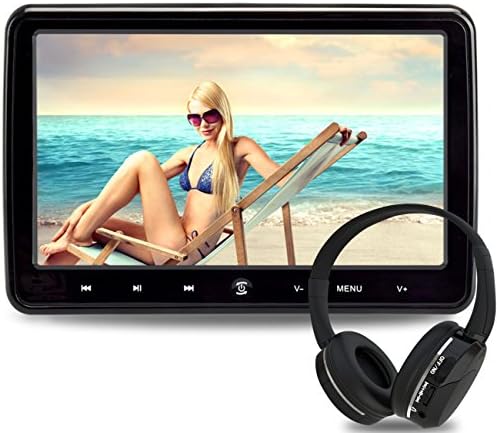 LOSKA 10.1" Portable Ultra Thin HD Headrest DVD Player Car Multimedia Rear-Seat Entertainment System Wide Screen Display Player Headrest Monitor with HDMI and Remote Control and IR Headphone Black