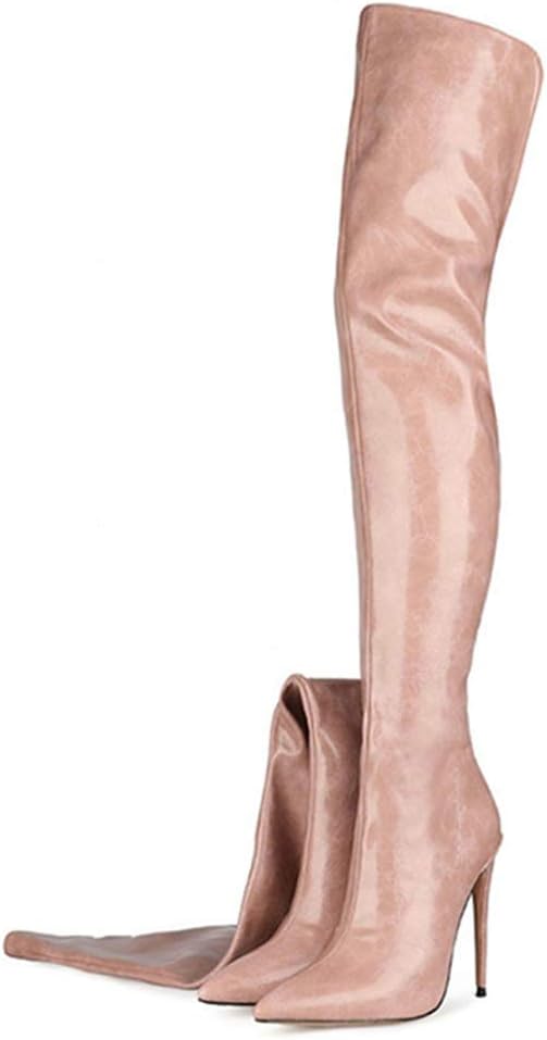 Amazon Co Jp 先のとがったつま先の長いブーツが付いている女性のニーハイブーツ 結婚式 のパーティーのためのセクシーなスティレットシックなスタイルのブーツが付いている膝上ブーツ 結婚式のパーティーパーティークラブダンスシューズ ホーム キッチン