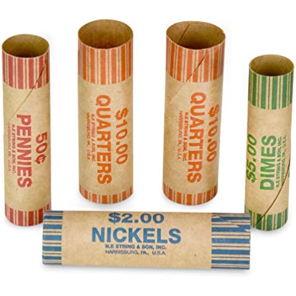 250 Coin Wrappers Made USA Preformed Paper Tubes Assorted Sizes 100