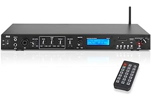 Pyle Rack Mount Studio Pre-Amplifier - Audio Receiver System w/ Digital LCD Display Bluetooth FM Radio Recording Mode Remote Control USB Flash or SD Card Reader Input and Output Jack - PPRE70BT
