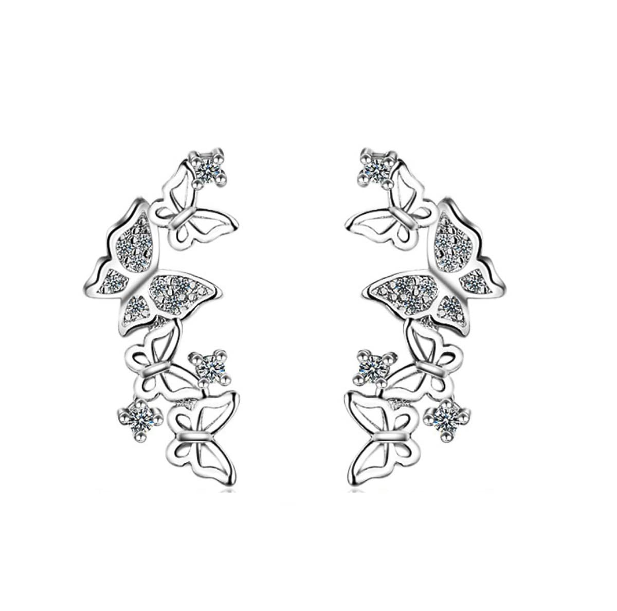 baobei butterfly earrings, Crystals Ear Cuffs Climber earrings, sterling silver Hypoallergenic Cubic Zircons Climber Ear Stud Earrings Gift for Girls, jewellery for women