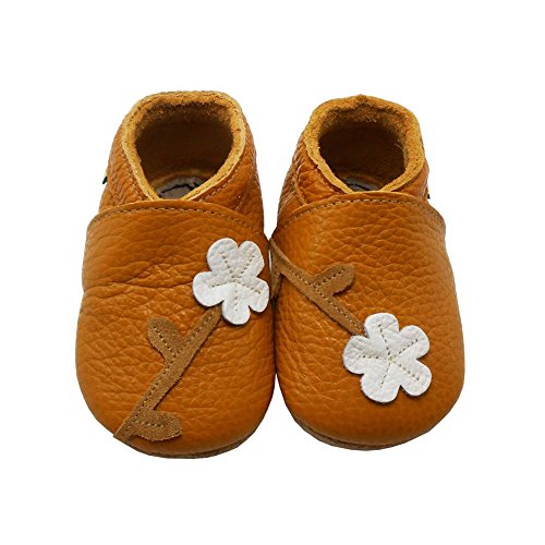 Sayoyo Baby Cute Plum Flower Soft Sole Leather Baby Shoes Baby Moccasins (18-24 months , Orange)