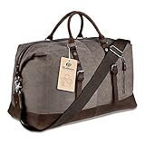 Canvas Overnight Bag Weekender Tote Genuine Leather Travel Duffel (Coffee)