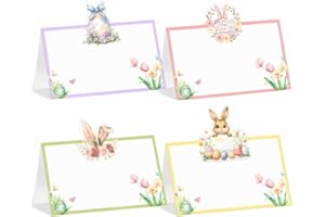 UgyDuky 40pcs Easter Place Cards, 3D Table Name Cards with Bunny Floral and Egg Designs, Foldable Tent Cards for Easter Dinne