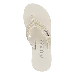 GUESS Women's Silus Wedge Sandal, White, 9.5