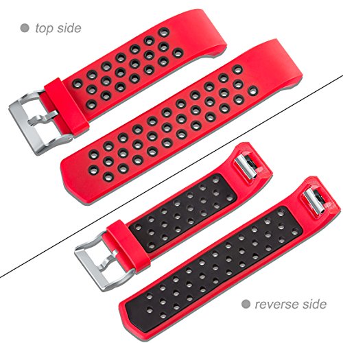 Maledan Replacement Sport Bands with Air Holes Compatible for Fitbit Charge 2, Red/Black, Small