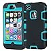 iPhone 4 Case,iPhone 4S Case,Shockproof Heavy Duty Combo Hybrid Defender High Impact Body Rugged Hard PC & Silicone Case Protective Cover For Apple iPhone 4 4S (Black Aqua)