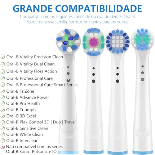 Kit de 16 Refil Compatível com Escova de Dentes Elétrica Oral B, 4 Tipos de Cabeças de Escova de Dentes Elétrica para Limpeza Profunda e Clareamento dos Dentes, Cerdas Meio Macias