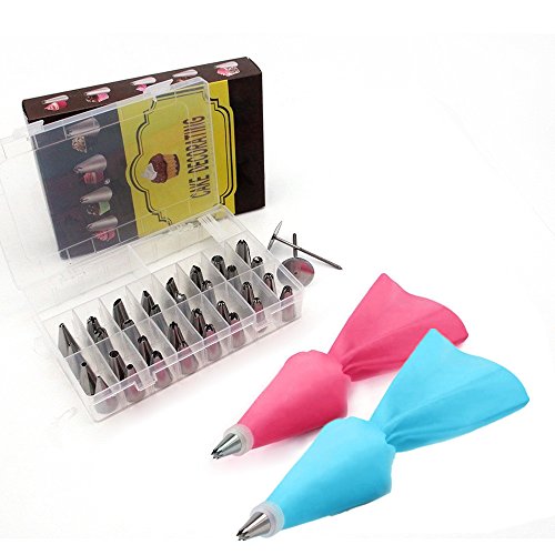 LetGoShop Cake Decorating Tools Kit 38 in 1 Set include 32 Frosting Icing Cream Nozzle Tips 2 Reusable Silicone Pastry Bags 2 Plastic Couplers 2 Flower Nails Home Kitchen Baking Supplies - Thumbnail 7