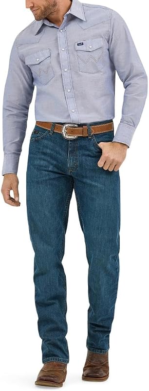 Herren Westernhemd mit Langen Ärmeln, Druckknopfverschluss, Gewaschene Oberfläche - Blau - 44 cm Hals 94 cm Ärmel