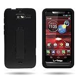 Black Symbiosis Stormer Impact Shockproof Armor Kickstand Case Cover + Atom LED Keychain Light for Motorola Luge