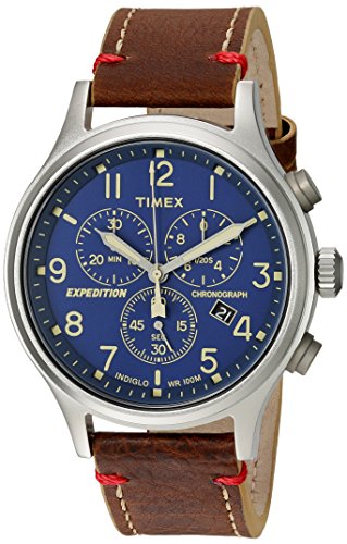 Timex Men s TWC013900 Expedition Scout Chrono Blue/Brown Leather Strap Watch