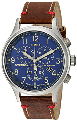 Timex Men's TWC013900 Expedition Scout Chrono Blue/Brown Leather Strap Watch