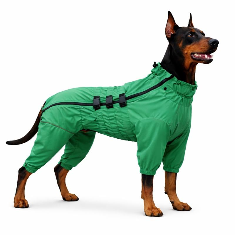 Lovelonglong Waterproof Dog Raincoat–4-Leg Full Body Dog Rain Suit with Reflective Strips & Leash Opening, Outdoor Dog Jacket for Rainy Weather
