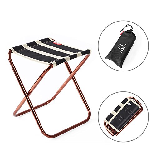 Dreamsoule Portable Folding Camping Stool Seat Ultralight Compact Camp Footrest Chair with a Storage Bag – Black Stripes