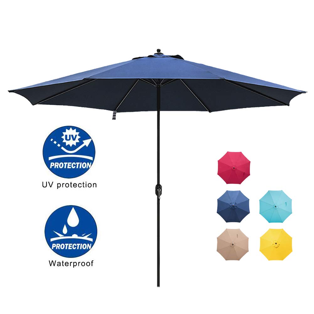 Sundale Outdoor 11 Ft Patio Umbrella Table Market Umbrella With Aluminum Pole For Garden Deck Backyard Pool Polyester Canopy No Push Button Tilt Navy Amazon In Garden Outdoors