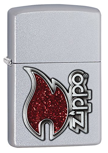 Zippo flame emblem pocket lighter, satin chrome