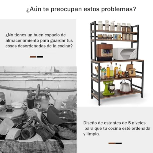 STAR BURN Estantería de Cocina Organizadora 5 Niveles para Microondas - Mueble de Almacenamiento en Madera de Alta Calidad, Alacena Moderna para Cocinas Pequeñas 80 * 40 * 168cm