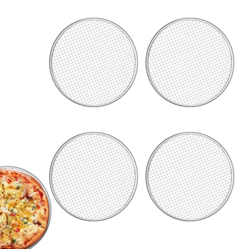 mekueeex 4 Pack 12 Inch Pizza Screen, Aluminum Alloy Pizza Pan for Oven Nonstick Pizza Screen, Seamless Rim & Rust-Free, Pizza Baking Pan Pizza Crisper Tray for Kitchen, Commercial, BBQ
