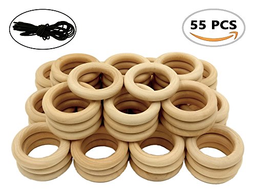 R.FLOWER 55 PCS 2.2" Natural Wood Rings Circles Wooden Rings for Craft DIY Pendant Connectors Jewelry Making - Thumbnail 7