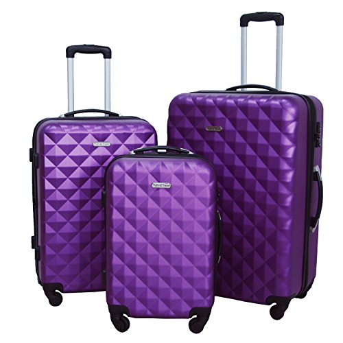 3 Piece Luggage Set Durable Lightweight Hard Case Spinner Suitecase LUG3 SS577A PURPLE PURPLE