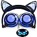 Kids Cat Ear Headphones with Glowing LED Light USB Rechargable 85dB Volume Limited Adjustable Headband 3.5mm Jack Over/On Ear Earphones Foldable Game Headset for Girls Boys Toddlers Phone Tablets