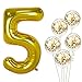 Giant Number 5 Balloon Gold for 5th Birthdays - 40 Inch | Foil 5 Balloon Number with Gold Confetti Balloons | 5th Birthday Balloons for 5 Year Old Party | 5th Birthday Decorations for Girls and Boys