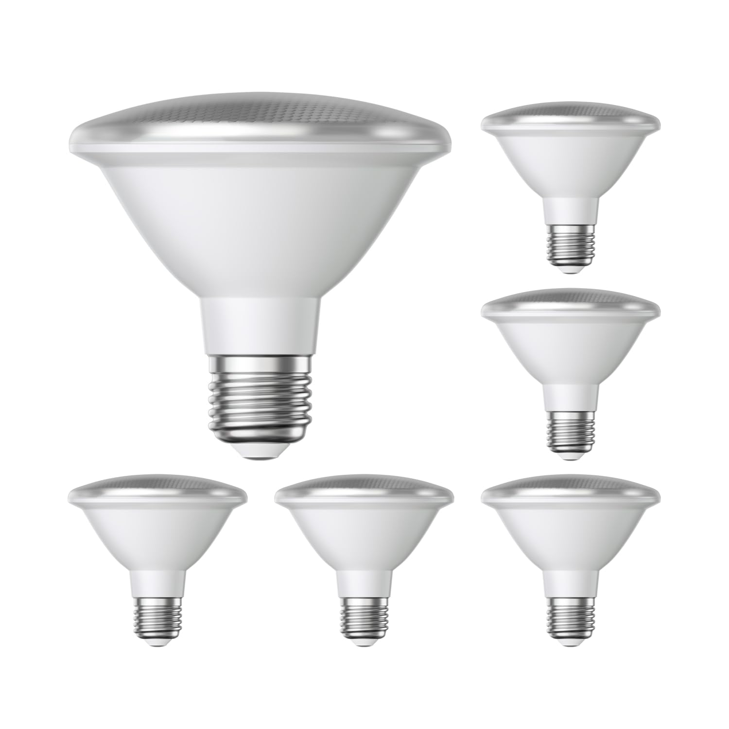 ledscom.de 6 Pieces E27 LED Bulb, PAR30 Short Neck, Warm White (2700 K), 12.9 W, 994lm, 42°, Reflector Mirror (Silver)