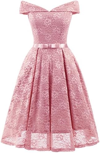 REMASIKO Womens Lace Bridesmaid V Neck Formal Wedding Party Cocktail Midi Dress