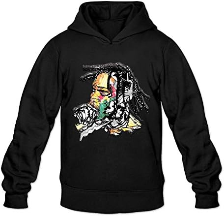 AMHnice Mens Travis Scott Drawing Customized 100% Cotton Hoodies BlackXXL