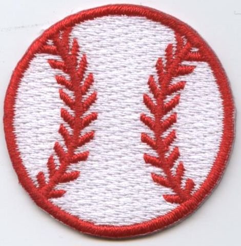 Medium 1-1/2" Baseball White and Red Stitching Iron on Embroidered Patch