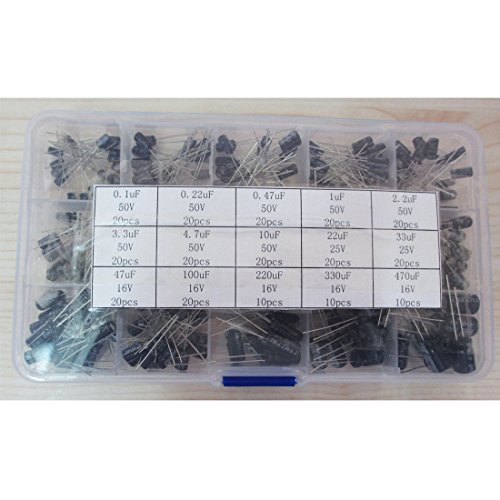 Electrolytic Capacitor Assortment Kit 270 Pcs 15 Values 50V and 16V With Storage Box (0.1uF~470uF)