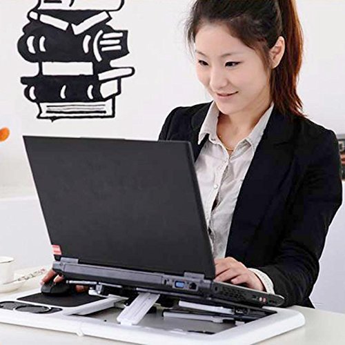 Fashine Folding Laptop Table Computer Desk Stand Multi-Functional Portable Bed Tray Notebook Stand with 2 Cooling Fans Mouse Pad (US STOCK) (White) - Thumbnail 4