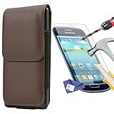iTALKonline Samsung i8190 Galaxy S3 Mini Brown PREMIUM PU Leather Vertical Executive Side Pouch Case Cover Holster with Belt Loop Clip and Magnetic Closure Includes Tempered Glass Protective LCD Screen Protector with MicroFibre Polishing Cleaning Cloth and Application Card
