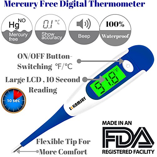Best FDA Digital Medical Baby Thermometer , Easy Accurate and Fast 10 Second Read Fever Body Temperature , Flexible Tip ,Waterproof for Baby ,Kids, Adults, Pets ,Oral, Underarm,Rectal (Blue)