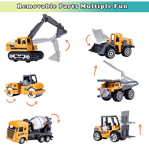 Jellydog Toy Construction Vehicles Toys ,16 Set Mini Construction Trucks,Cranes, Excavators, Bulldozers, Rollers, Cranes, Loaders, Dump Trucks with 10 Traffic Sign ,Road for Kids