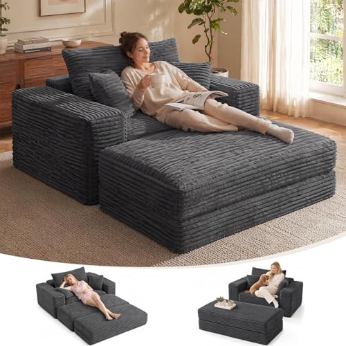 Oversized Chaise Lounge Chair with Ottoman Indoor, 82" Sofa Chair Bed