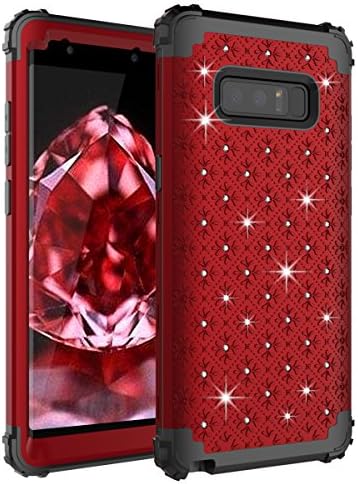 AdiWon Samsung Galaxy Note 8 Case Glitter Bling Crystal Diamond Girly Rhinestone for Girls/Women Three Layer Hybrid Shockproof Protective Cover,Red Black