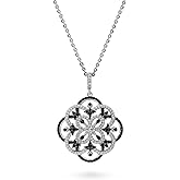 BERRICLE Sterling Silver Pendant Necklace for Women, Cubic Zirconia CZ - Art Deco, Filigree, Flower, Halo, Starburst, Wreath Styles