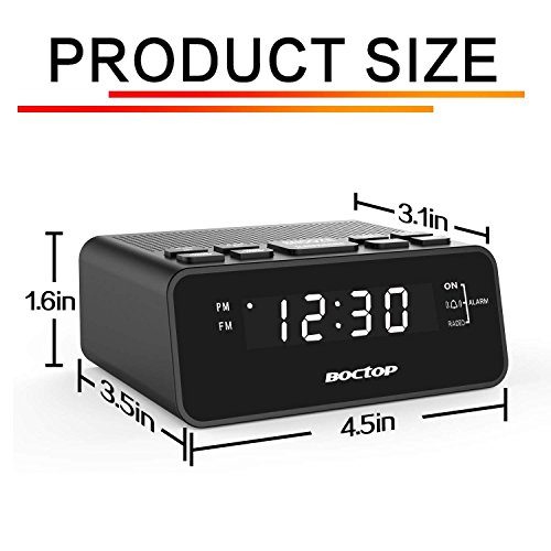 BOCTOP Digital Alarm Clock Radio with USB Charger, 0.6” Digits Dimmer